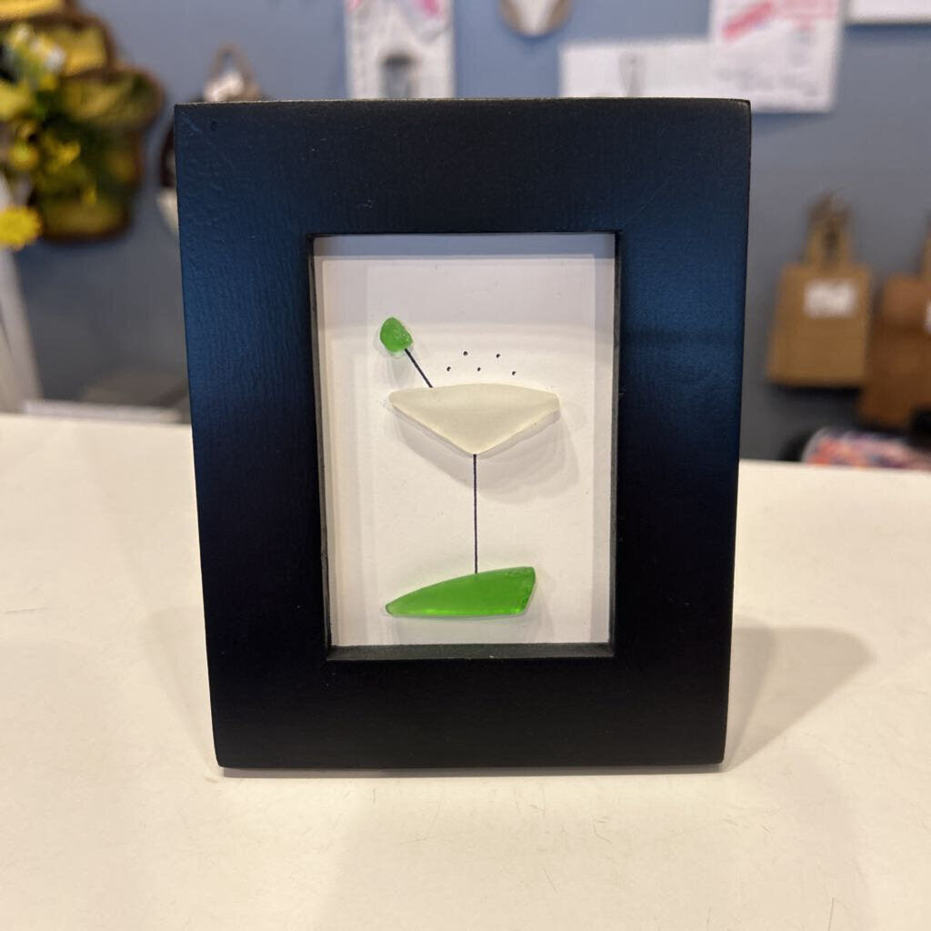 Beach Glass small black frame w/ martini glass