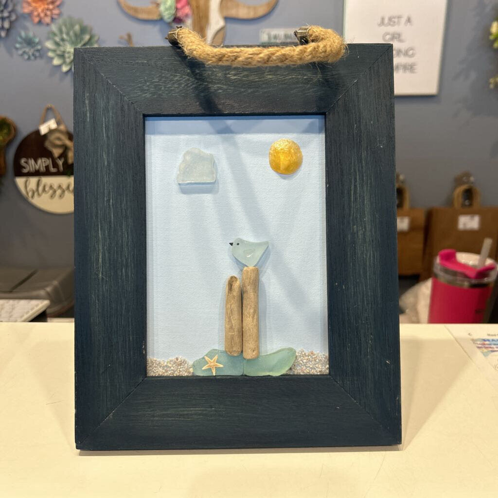 Beach Glass 5x7 blue frame w/ pelican