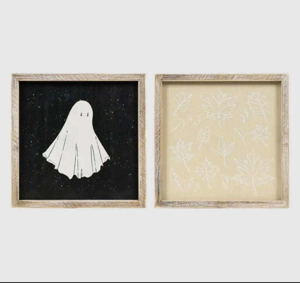 Wood Sign Ghost/Leaf 10x10