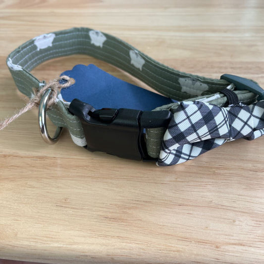 Green Fox Blk/Wht Plaid Bow Dog Collar