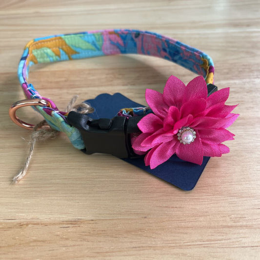 Multi Color Dog Collar w/Pink Flower