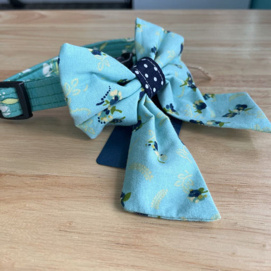 Teal Dog Collar with Teal/Navy Floral Bow