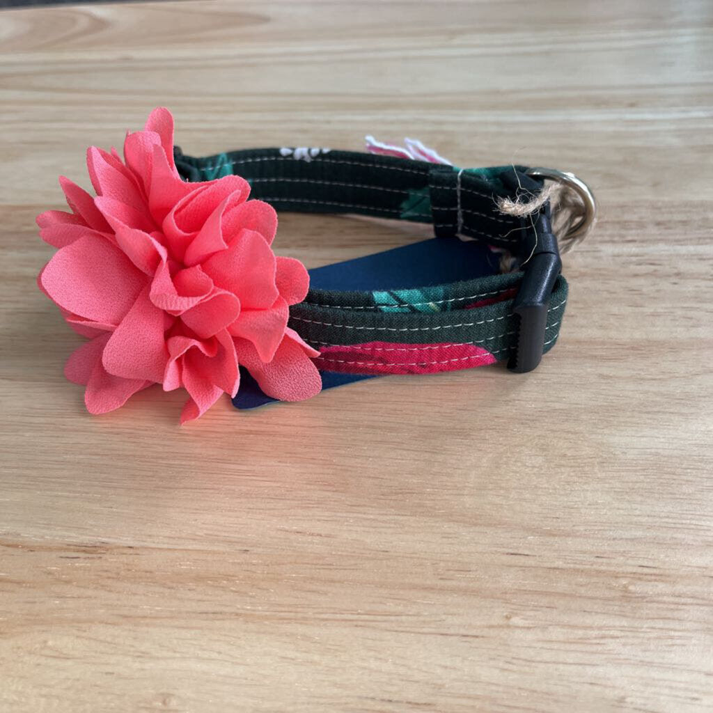 Dark Green Dog Collar with Coral Bow