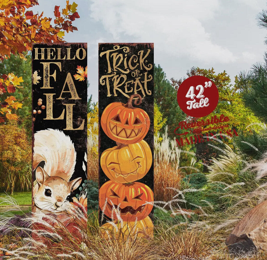 42in Squirrel and Jack O' Lantern Garden Stake Double Sided