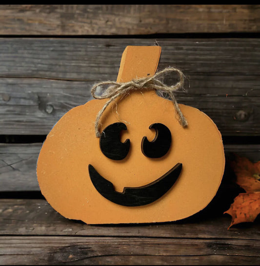 Halloween Wood Pumpkin With Faces 4.5"x4.5"