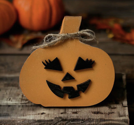 Halloween Wood Pumpkin With Faces 4.5"x4.5"