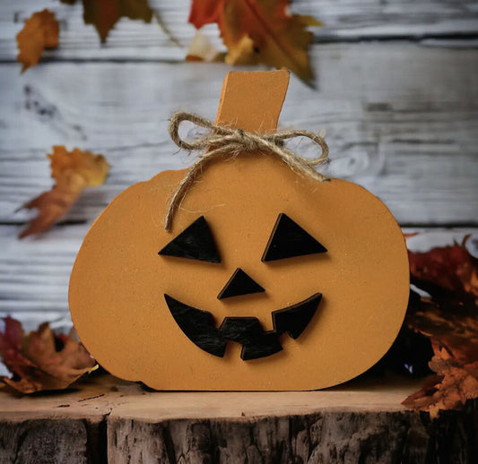 Halloween Wood Pumpkin With Faces 4.5"x4.5"