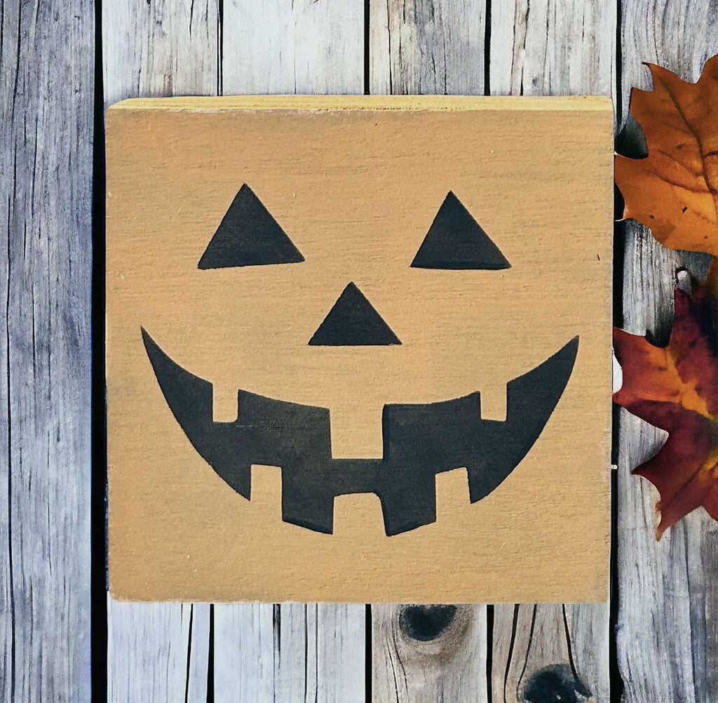 Pump Faces Halloween Block (4"x4") Toothy Face