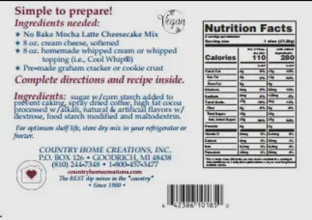 No Bake Mocha Latte Cheesecake Mix