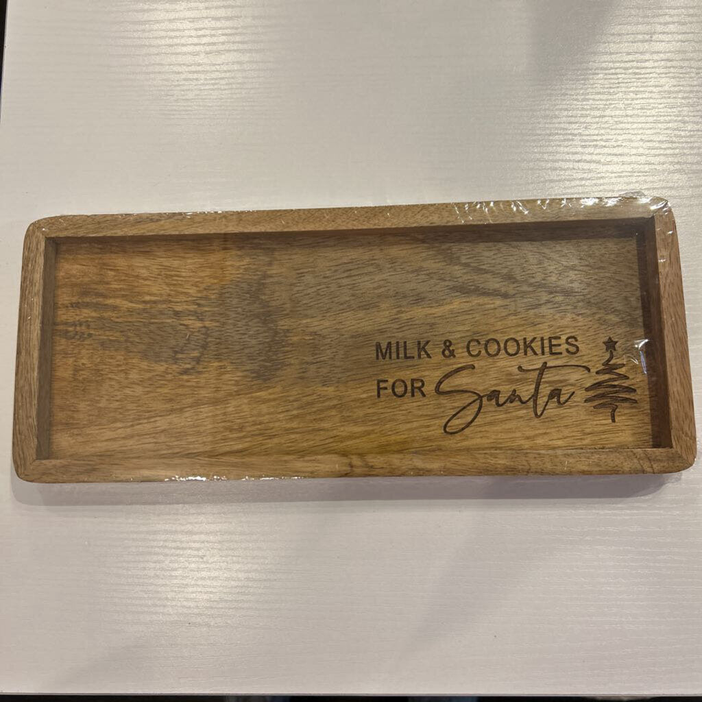 Milk & Cookies with Tree Wood Tray