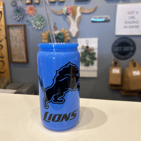 Detroit Lions DBL Blue 16oz Beer Can Glass