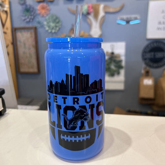 Detroit Lions Skyline Blue 16oz Beer Can Glass