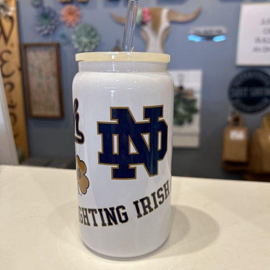 ND Logos Irish White 16oz Beer Can Glass