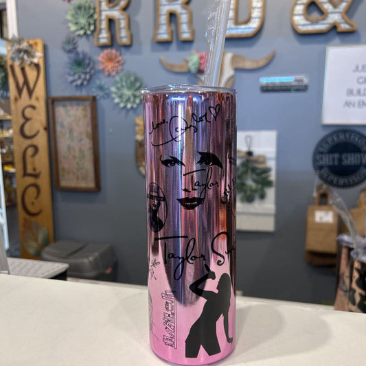 Tay Swift Collage Eye Block Mirror Pink 20oz Tumbler