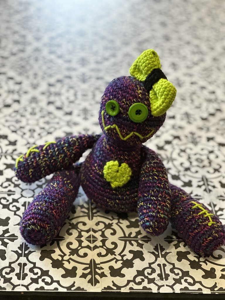 Crochet Stitched Doll 208 Purple multi green trim