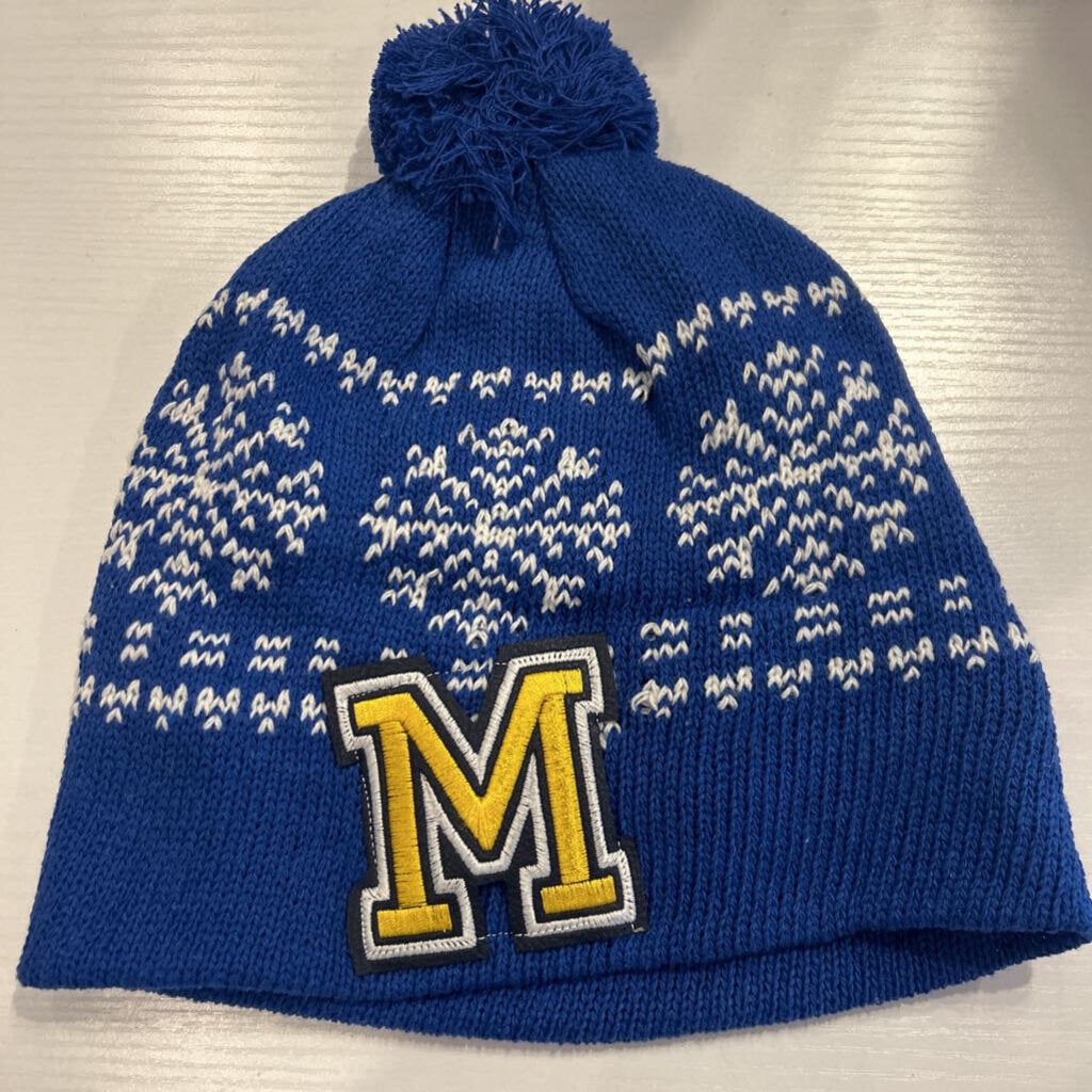 Michigan knit hat leather scripted patch Blue