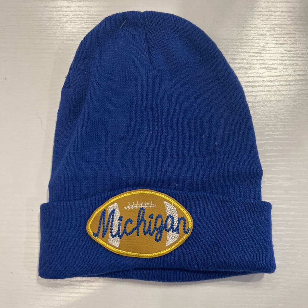 Michigan knit hat embroidered M patch Blue/Wht