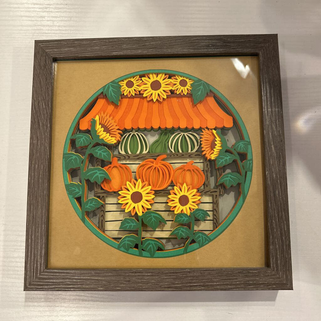 8x8 Br Pumpkin Cart Shadow Box