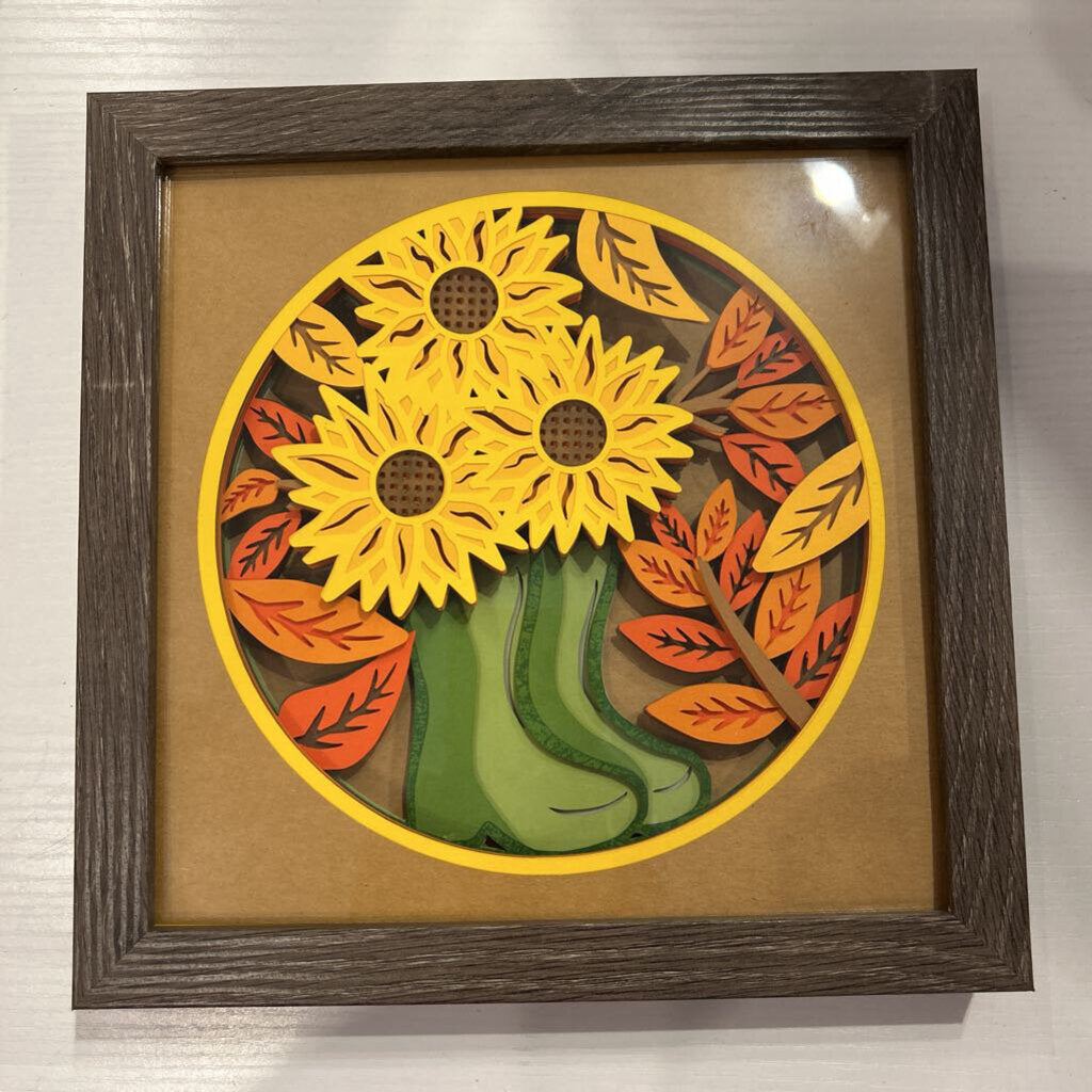 Green Boots & Sunflower Shadow Box