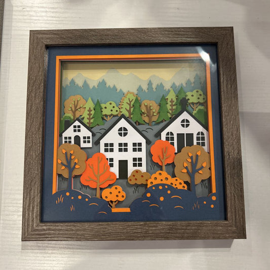 8x8 Br Fall Village Shadow Box