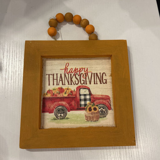 8x8 Happy Thanksgiving w/ orange frame and beaded Hanger