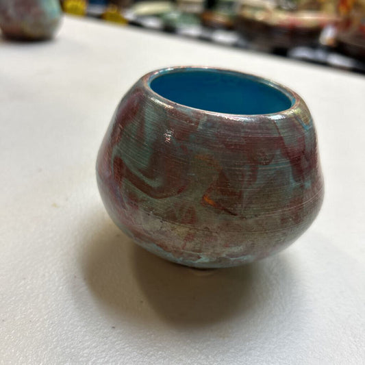 Pottery Raku Pot Turq Multi