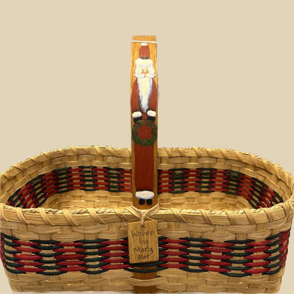 #135 Santa Ptd Handle Basket-Red & Green Striped, Stn