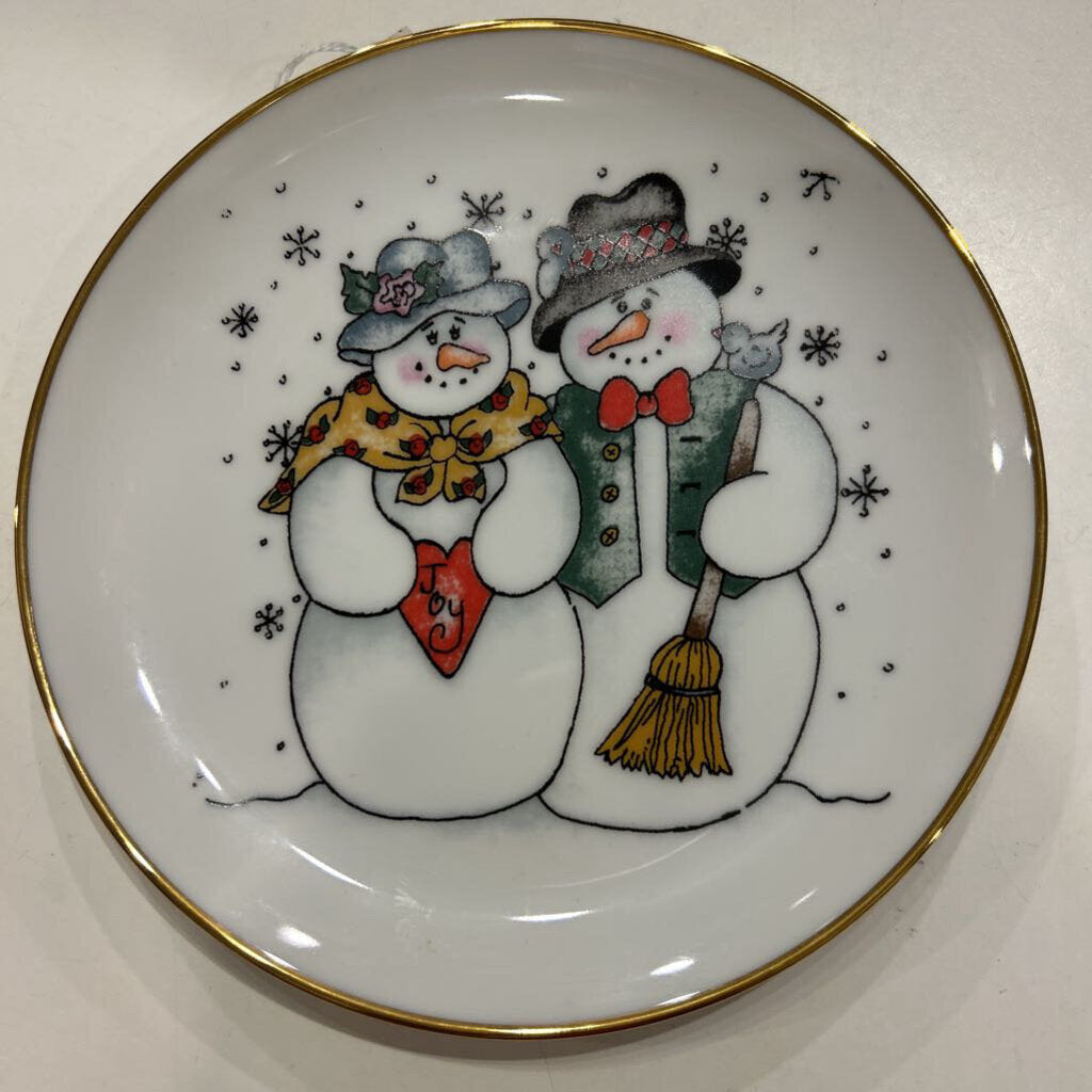 #154 Cookie Plate-Snowman Couple-Food Safe