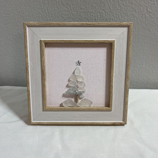 Framed Beach Glass Christmas Tree Wall Decor