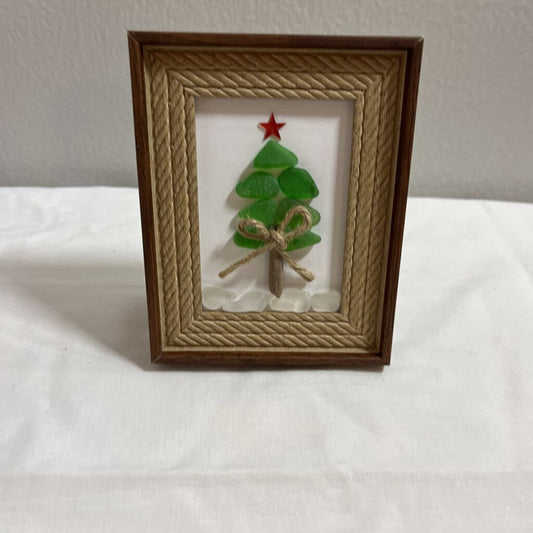 Decorative Framed Beach Glass Christmas Tree Art