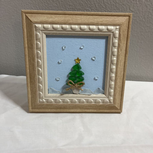 Framed Beach Glass Art Christmas Tree Decoration