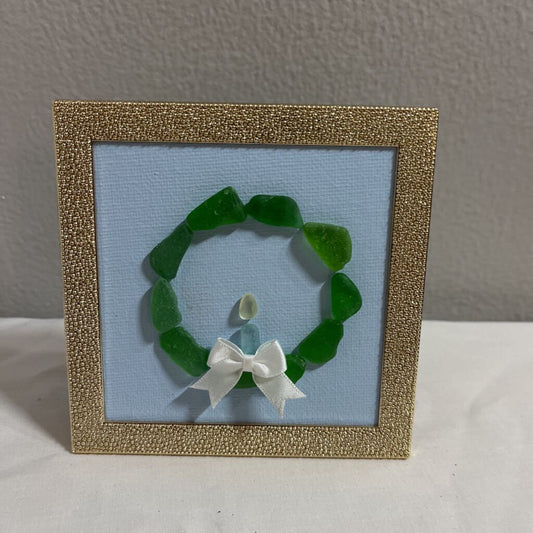 Decorative Green Beach Glass Wreath Frame