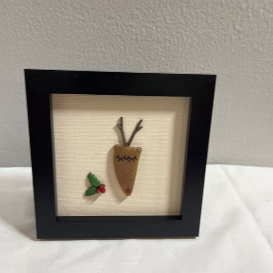 Framed Decorative Beach Glass Reindeer Art