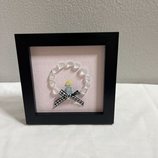 Decorative Framed Beach Glass Wreath with Candle Design