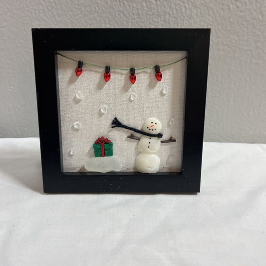 Framed Beach Glass Snowman Holiday Decor