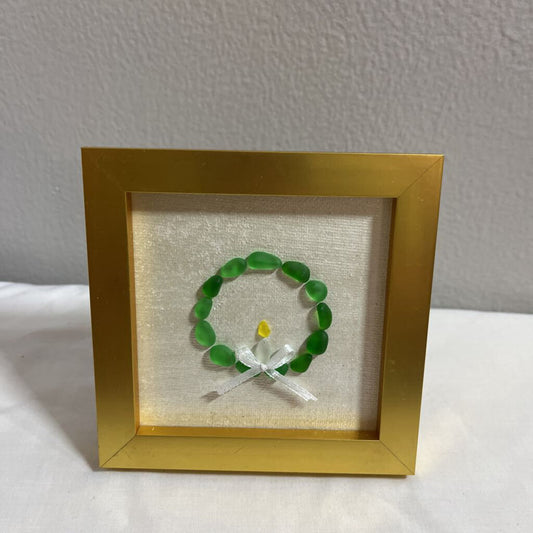 Framed Decorative Beach Glass Wreath & Candle Wreath Art