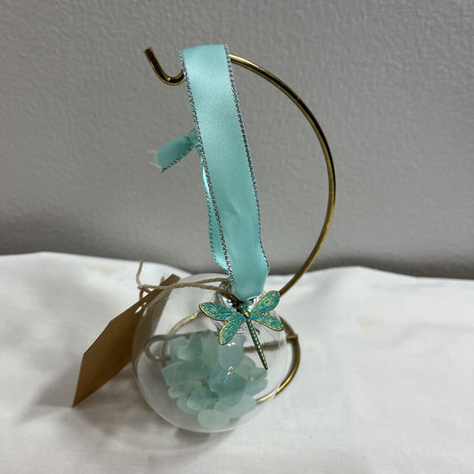 Ornament-Teal Glass Teal Dragonfly Teal Ribbon