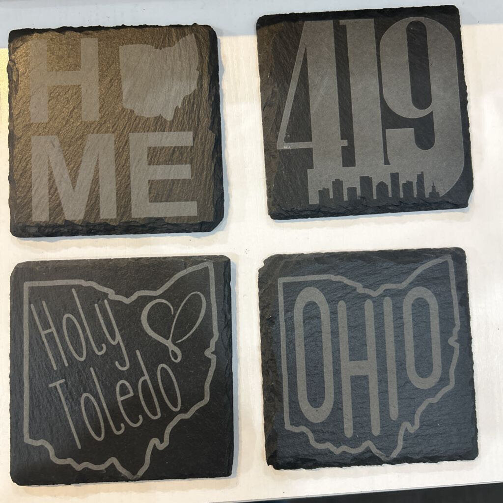Engraved Slate Coasters Local Ohio Set 4