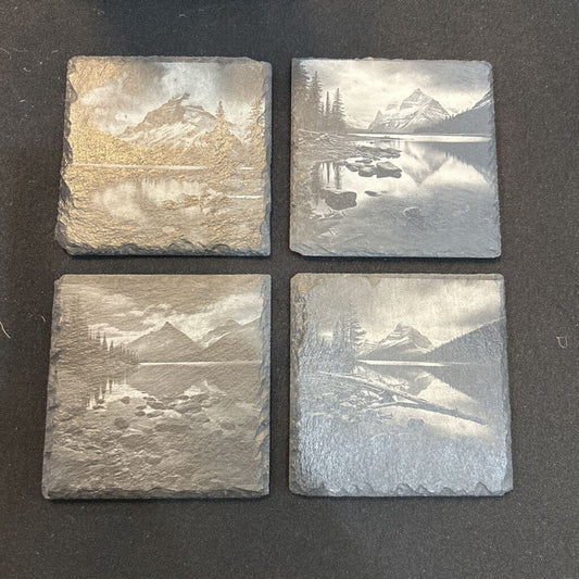 Engraved Slate Coasters Mountains Set 4
