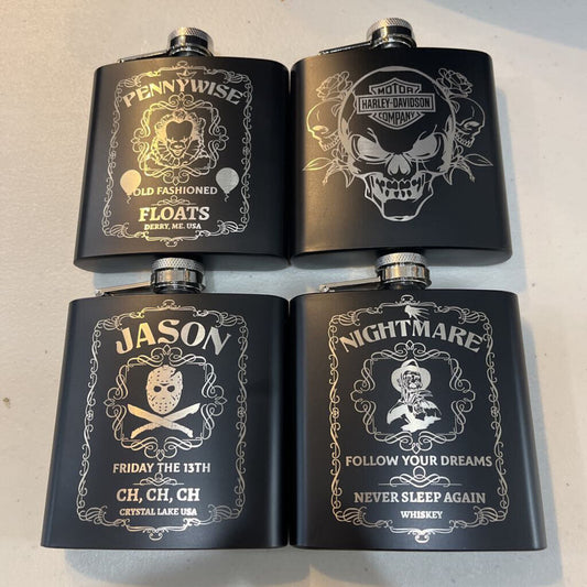 Black Stainless Engraved Flask