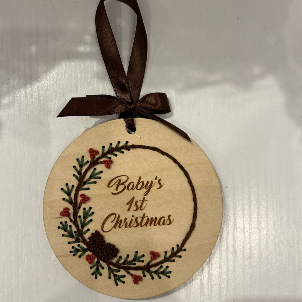 Baby's 1st Christmas Ornament-Maroon Berries