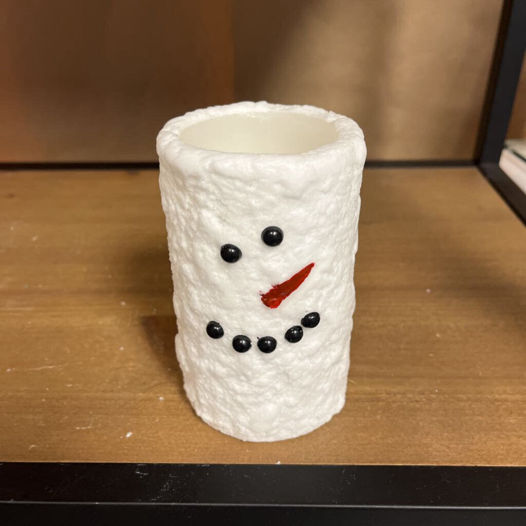 Tall White Snowman LED Pillar