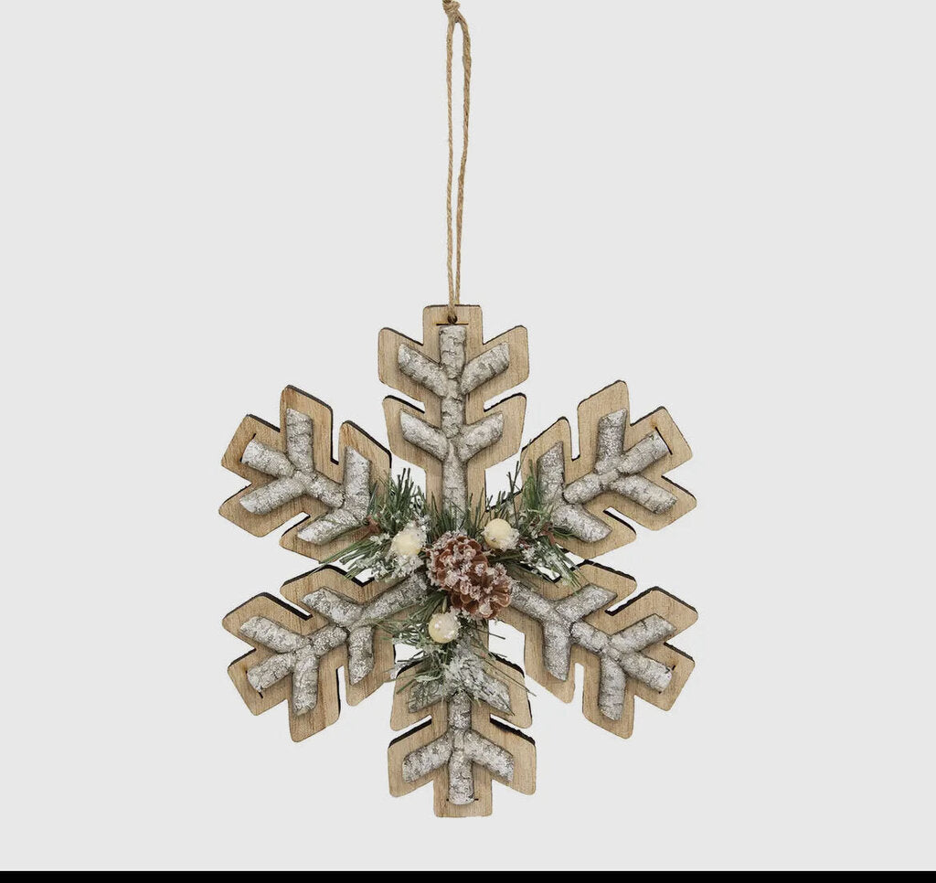 Wood Birch & Pine Snowflake Ornament