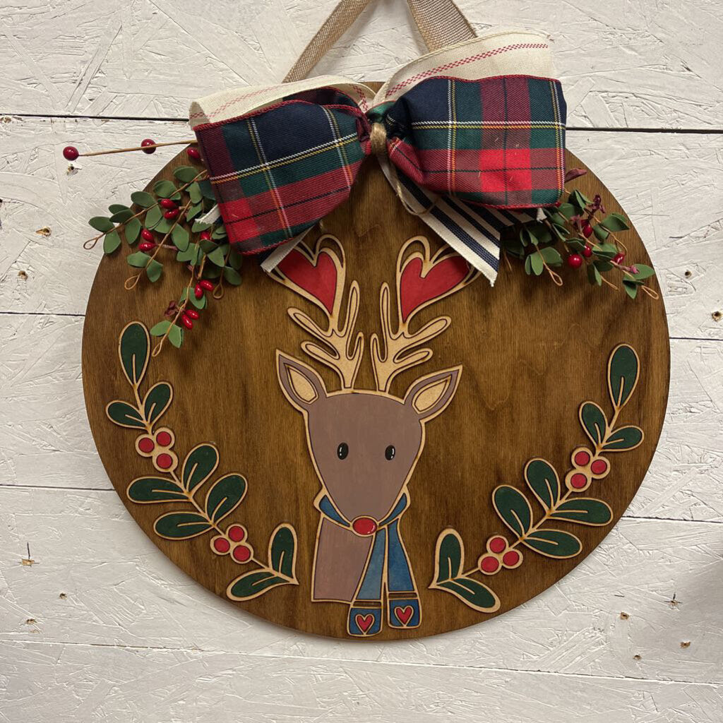 Blue Laurel Reindeer Door Round