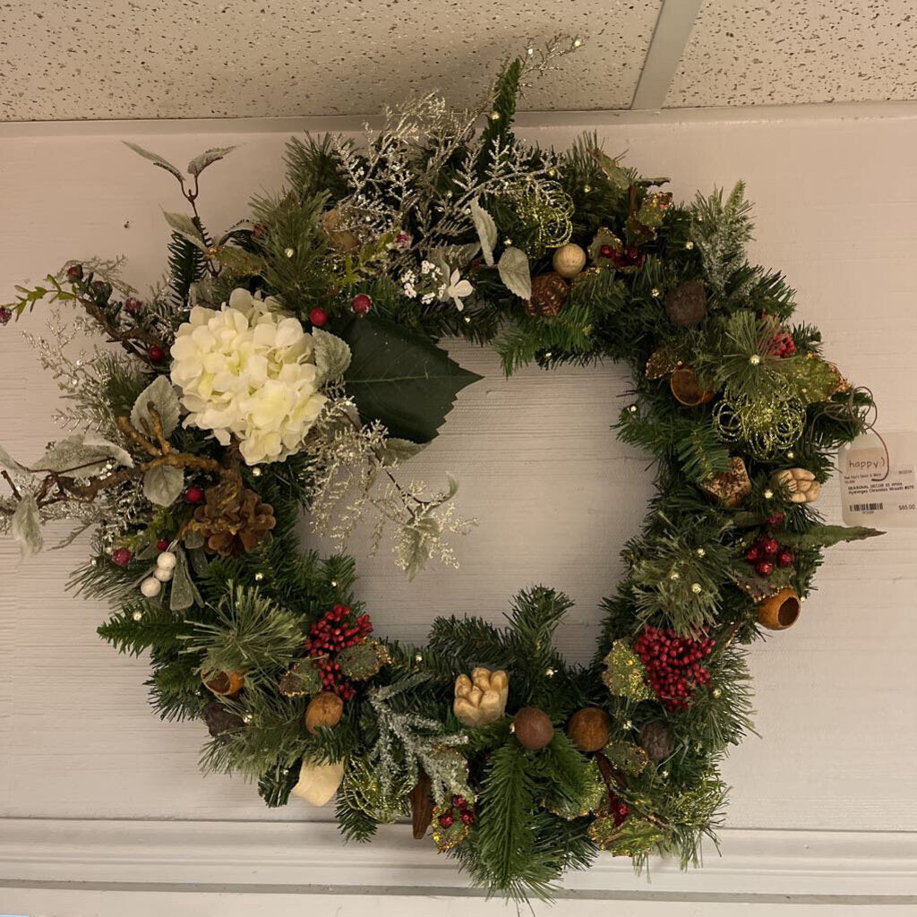 White Hydrengea Christmas Wreath #075