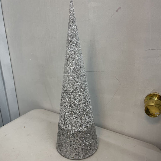 Med Cone Tree w/White & Silver Glass Beads