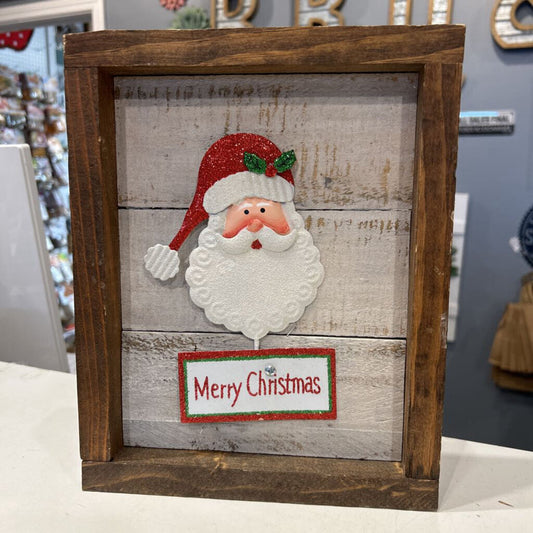 Wood framed Metal glitter Santa