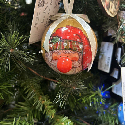 Lite up nose Santa Ornament Tan