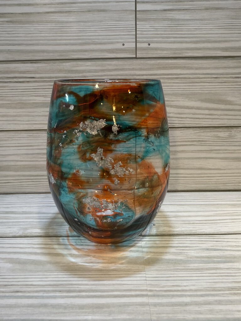 Blue Orange Silver Wine Glass