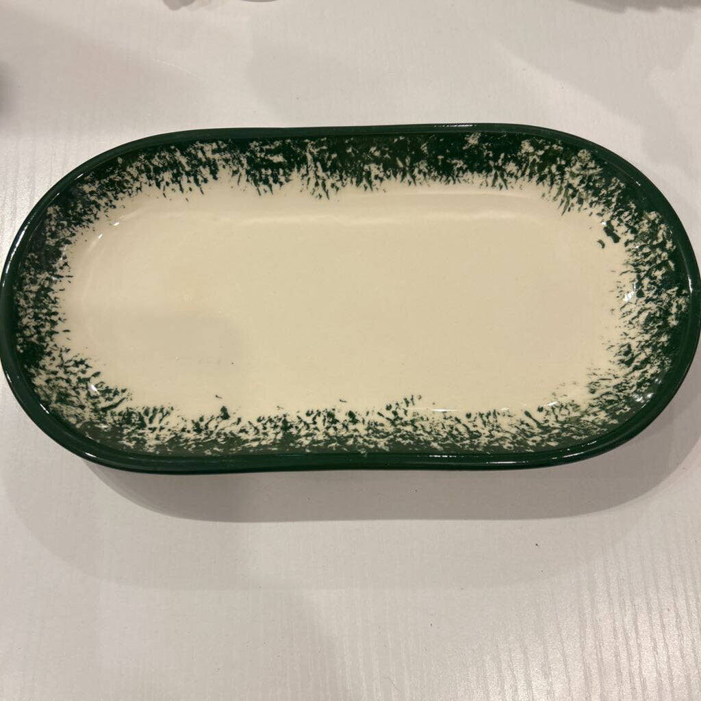 Oval Cookie/App Dish Green Rim